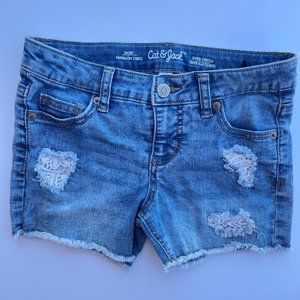 Girls M 7/8 Cat & Jack lace frayed denim shorts adjustable waist